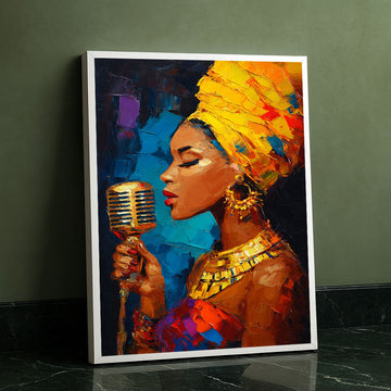 Vibrant African Woman Singing With Microphone Canvas Wall Art
