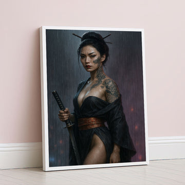 Enchanting Samurai Woman With Tattoos Canvas Wall Art