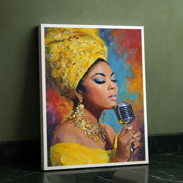 Vibrant African Woman Singing In Yellow Turban Canvas Wall Art