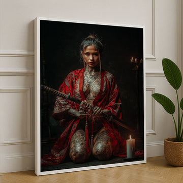 Elegant Samurai Woman With Tattoos Canvas Wall Art