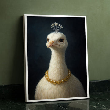 Elegant White Peacock With Pearl Necklace Canvas Wall Art