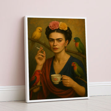 Captivating Woman With Parrots And Flowers Canvas Wall Art