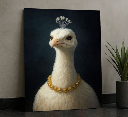 Elegant White Peacock With Pearl Necklace Canvas Wall Art