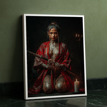 Enchanting Samurai Woman With Tattoos Canvas Wall Art