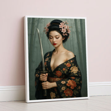Enchanting Samurai Woman With Cherry Blossoms Canvas Wall Art