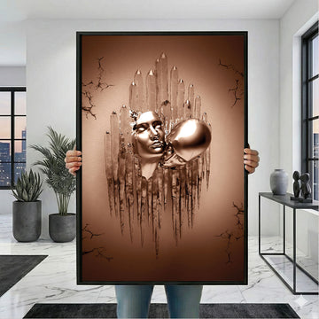 Captivating Bronze Couple In Abstract Design Canvas Wall Art