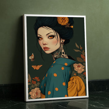 Enchanting Tattooed Woman With Butterflies Canvas Wall Art