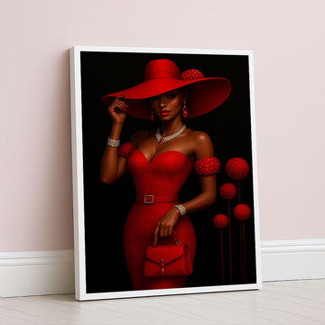 Elegant Woman In Red Hat And Dress Canvas Wall Art