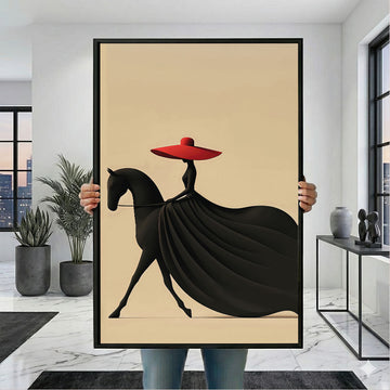 Elegant Woman In Red Hat On Horse Canvas Wall Art