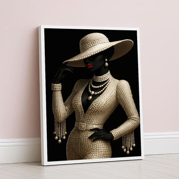 Elegant Black Woman In Pearl Fashion Canvas Wall Art