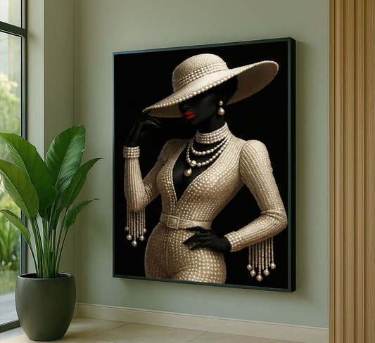 Elegant Black Woman In Pearl Fashion Canvas Wall Art