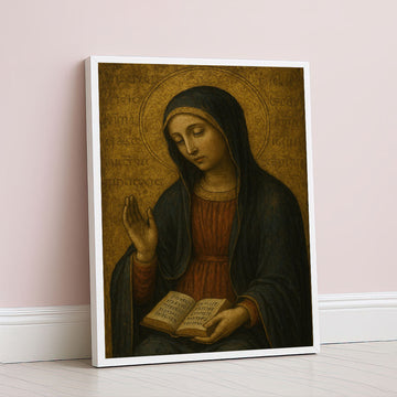 Graceful Woman In Prayer With Halo Canvas Wall Art