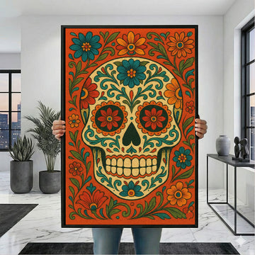 Vibrant Floral Sugar Skull Design Canvas Wall Art