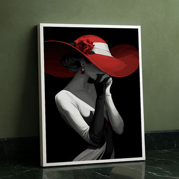 Elegant Woman In Red Hat And Gloves Canvas Wall Art