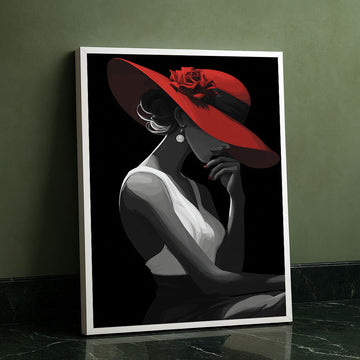 Elegant Lady In Red Hat Canvas Wall Art