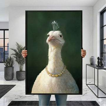 Elegant Pearl-adorned White Peacock Canvas Wall Art