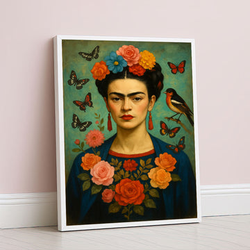 Enchanting Woman With Floral Crown And Butterflies Canvas Wall Art