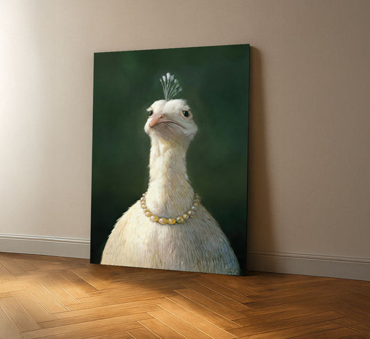 Elegant Pearl-adorned White Peacock Canvas Wall Art