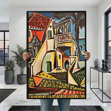 Vibrant Cubist House With Palm Tree Canvas Wall Art