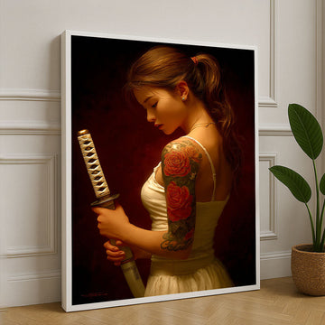 Elegant Samurai Woman With Tattoo Canvas Wall Art
