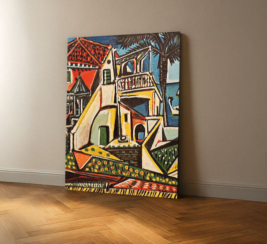 Vibrant Cubist House With Palm Tree Canvas Wall Art