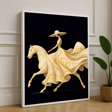 Elegant Lady On Horse In Flowing Gown Canvas Wall Art