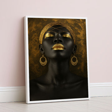 Majestic Golden Adorned Black Woman Canvas Wall Art
