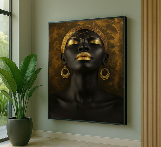 Majestic Golden Adorned Black Woman Canvas Wall Art