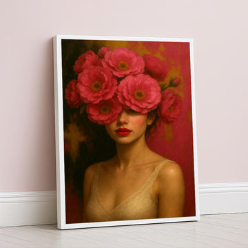 Enchanting Woman With Vibrant Pink Flowers Canvas Wall Art