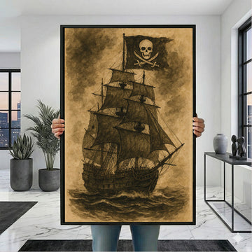 Mystical Pirate Ship With Skull Flag Canvas Wall Art