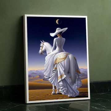 Elegant Woman In White On Horse Canvas Wall Art