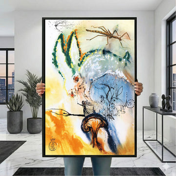 Vibrant Abstract Rabbit And Insect Design Canvas Wall Art