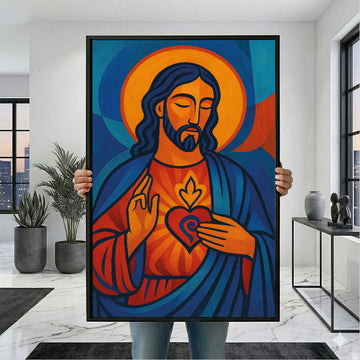 Mystical Jesus In Vibrant Sacred Heart Canvas Wall Art