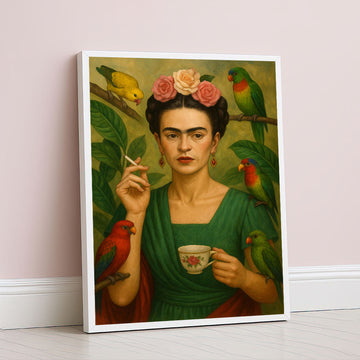 Captivating Woman With Parrots And Roses Canvas Wall Art