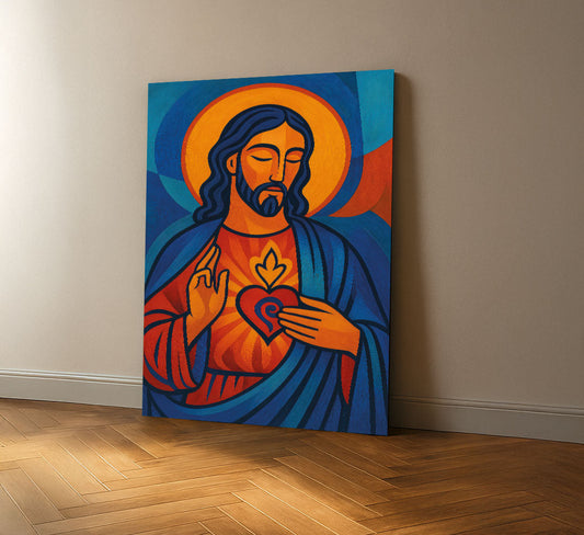 Mystical Jesus In Vibrant Sacred Heart Canvas Wall Art