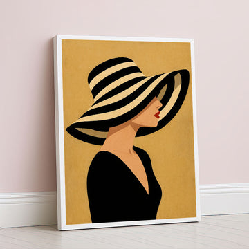 Elegant Woman In Striped Hat Canvas Wall Art