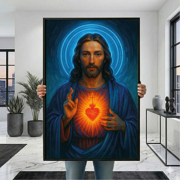 Mystical Jesus With Radiant Sacred Heart Canvas Wall Art