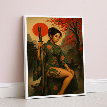 Enchanting Samurai Woman With Dragon Tattoo Canvas Wall Art