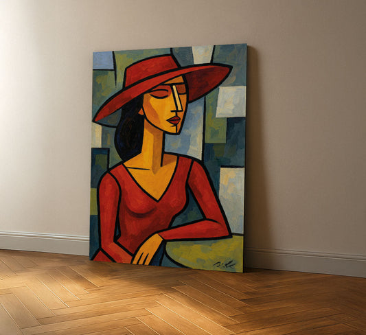 Elegant Woman In Red Hat Portrait Canvas Wall Art