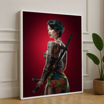 Elegant Samurai Woman With Tattoos Canvas Wall Art Masterpiece