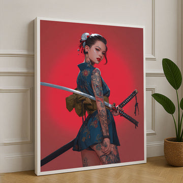 Elegant Samurai Woman With Tattoos Canvas Wall Art