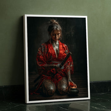 Enchanting Samurai Woman With Tattoos Canvas Wall Art