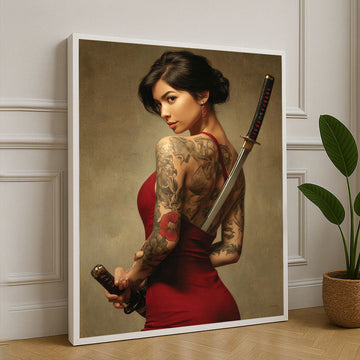 Elegant Samurai Woman With Tattoos Canvas Wall Art