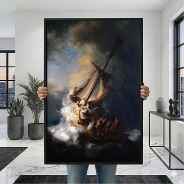 Dramatic Stormy Seas And Boat Canvas Wall Art