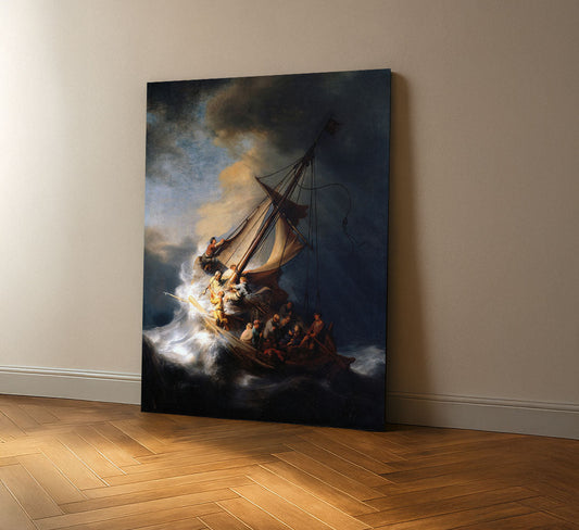 Dramatic Stormy Seas And Boat Canvas Wall Art