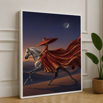 Majestic Desert Rider In Red Gown Canvas Wall Art