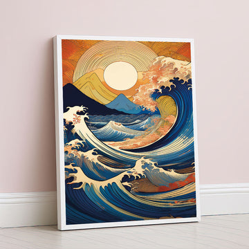 Dynamic Ocean Waves Under Golden Sun Canvas Wall Art