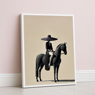Elegant Woman On Horse With Wide-brim Hat Canvas Wall Art