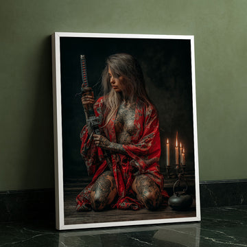 Enchanting Samurai Woman With Tattoos Canvas Wall Art