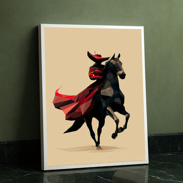 Striking Red-caped Rider On Horseback Canvas Wall Art